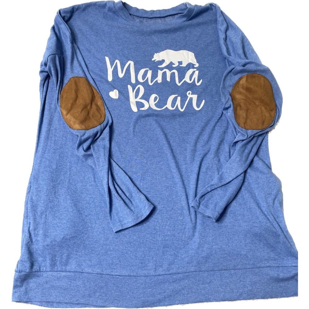 Mama Bear Blue Size X-Large Long Sleeve Shirt Suede Elbow Patch With Pockets